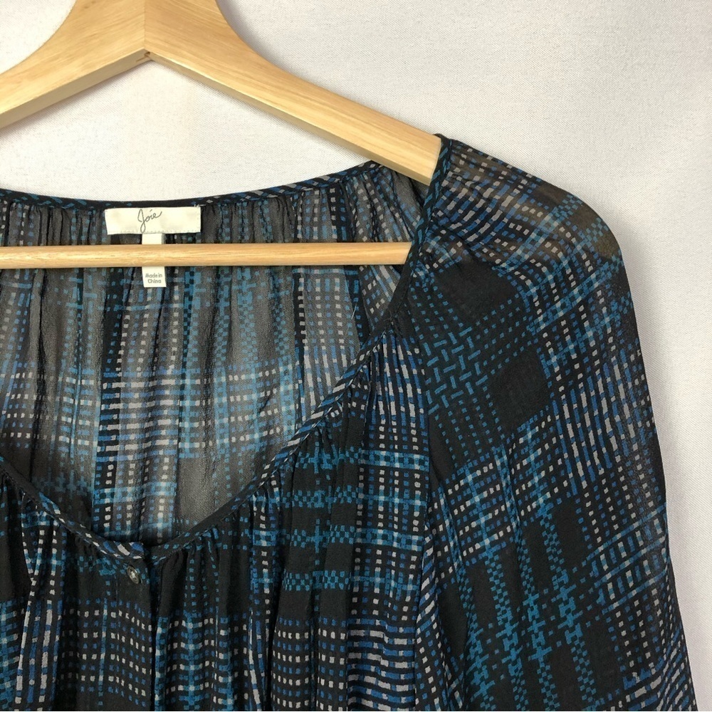 Joie Black & Blue‎ Vorda Plaid Sheer Silk Long Sleeve XS - Picture 4 of 5